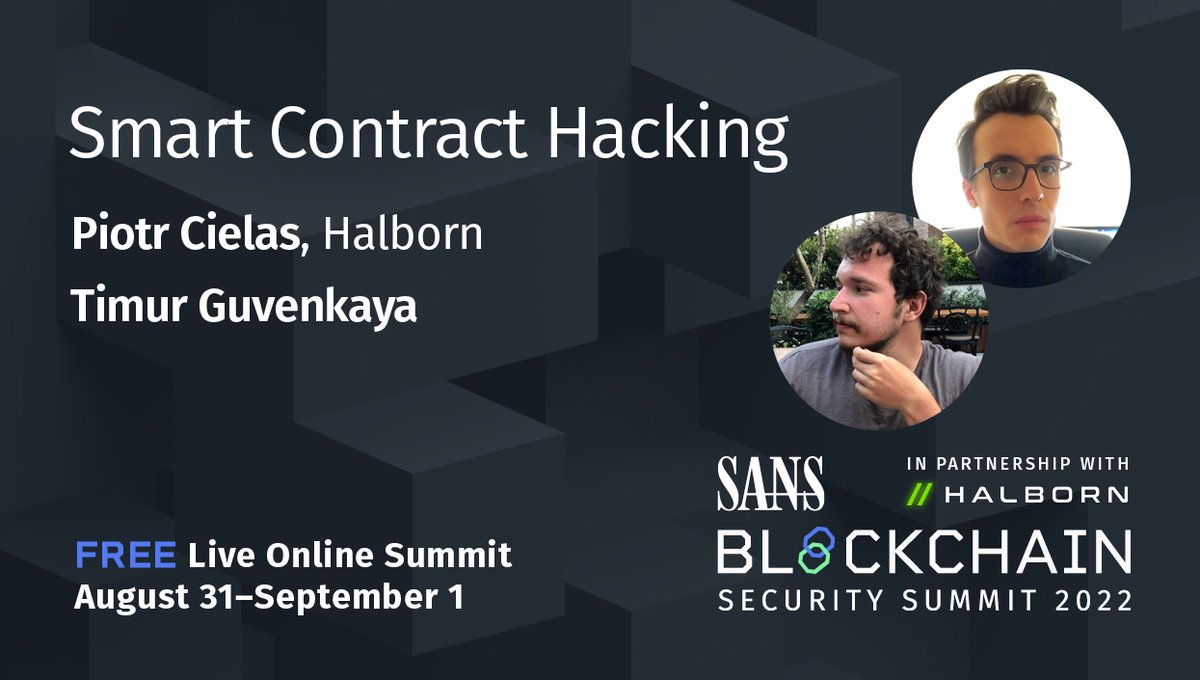HalbornSecurity's tweet photo. 📢 Today is THE DAY!

Don't miss the chance to learn from the best of @HalbornSecurity and @SANSInstitute at the very first #BlockchainSecuritySummit 🔐 with talks and hands-on workshops in English &amp; Spanish!

LIVE Online Aug 31-Sep 1 | Register for FREE: https://t.co/AUu28UmzEH https://t.co/GUbkpSxIrj