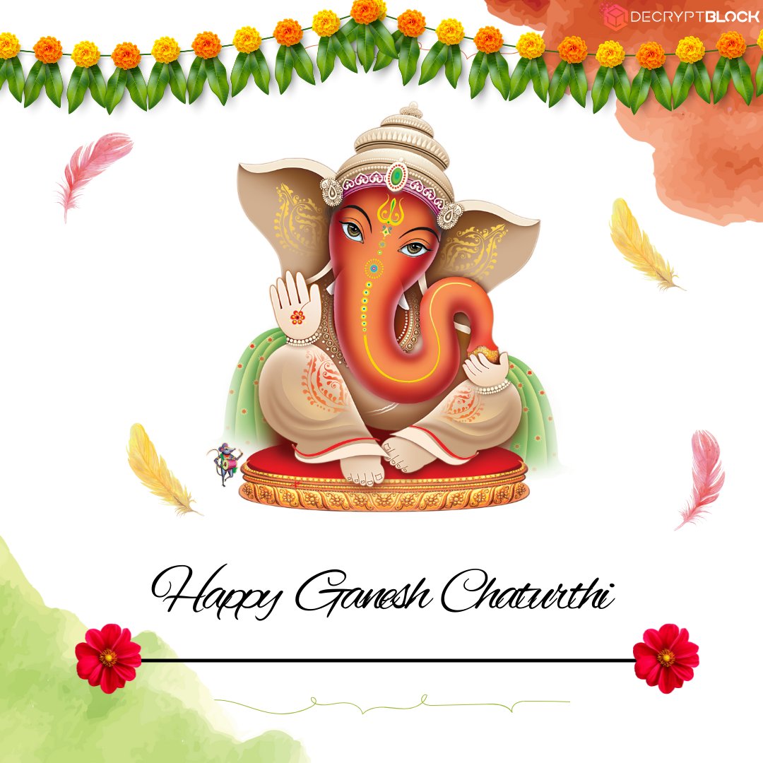 DecryptBlock's tweet photo. @DecryptBlock wishes a beautiful, colourful and cheerful #GaneshChaturthi to everyone. May #LORDGANESHA  bestow you power, destroy your sorrow &amp; enhance happiness in your life &amp; brings along many more smiles and celebrations for you. 🎊🌸🌺

Warm wishes on Ganesh Chaturthi!🙏😊 https://t.co/gU2ZLh4z5K