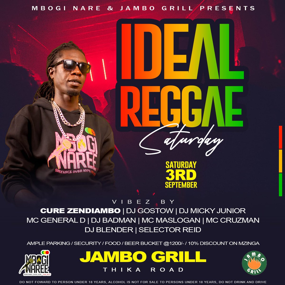 Saturdays at <a href="/jambogrill/">jambo Grill</a> 
For the #IdealReggaeSaturdays 
Its #MbogiNaree 🔥🔥🔥
Feel invited.