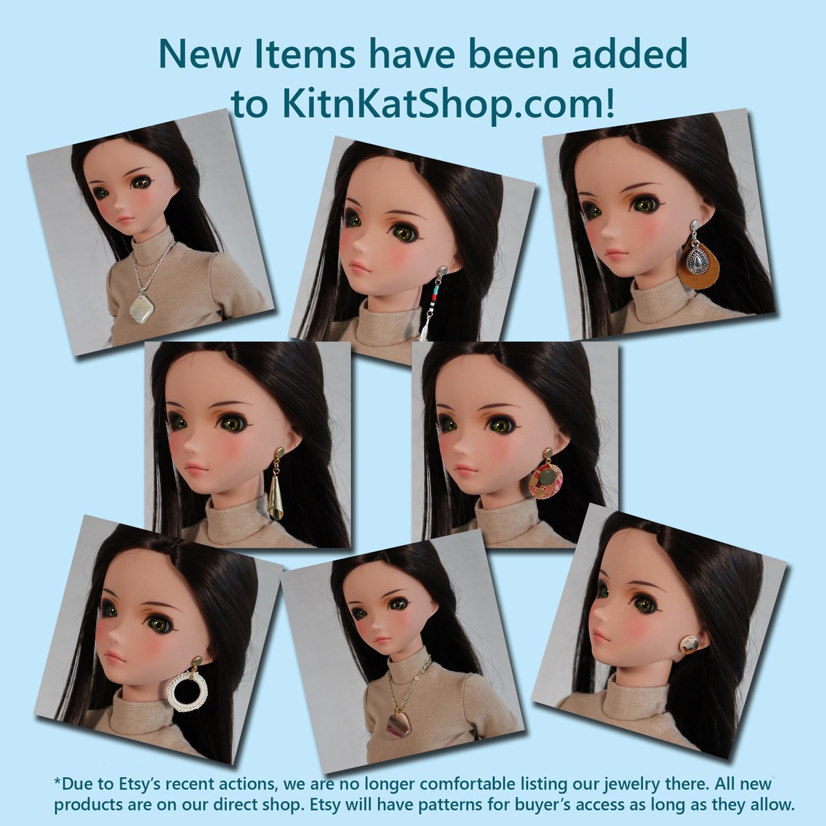 Just a sampling of our jewelry for Vinyl BJDs at kitnkatshop.com
#smartdolljewelry #bjdjewelry #dolljewelry #smartdoll #smallbusiness