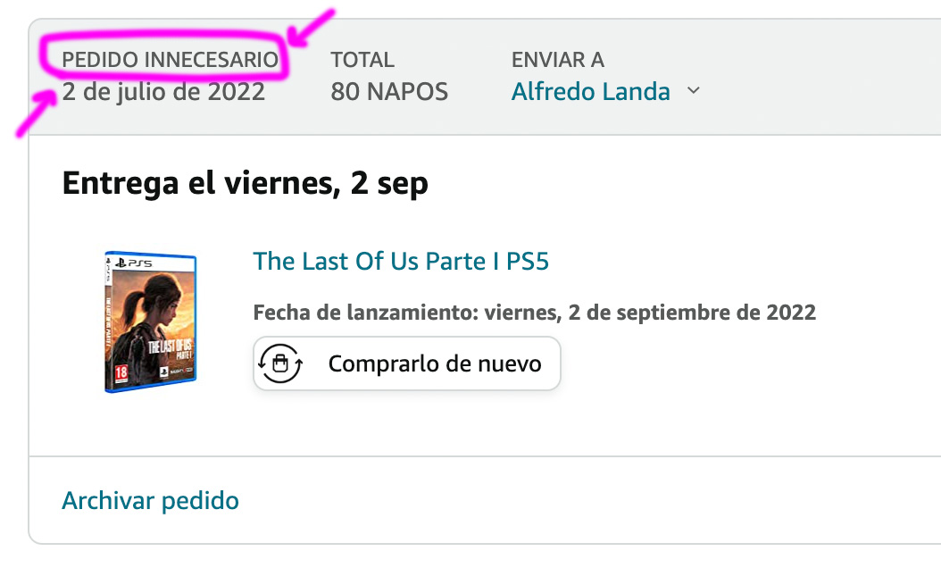 Acekone1's tweet photo. Que me está intentando decir Amazon con mi pedido de #TheLastofUsPartI 🤔🤔 https://t.co/T74r33POwV
