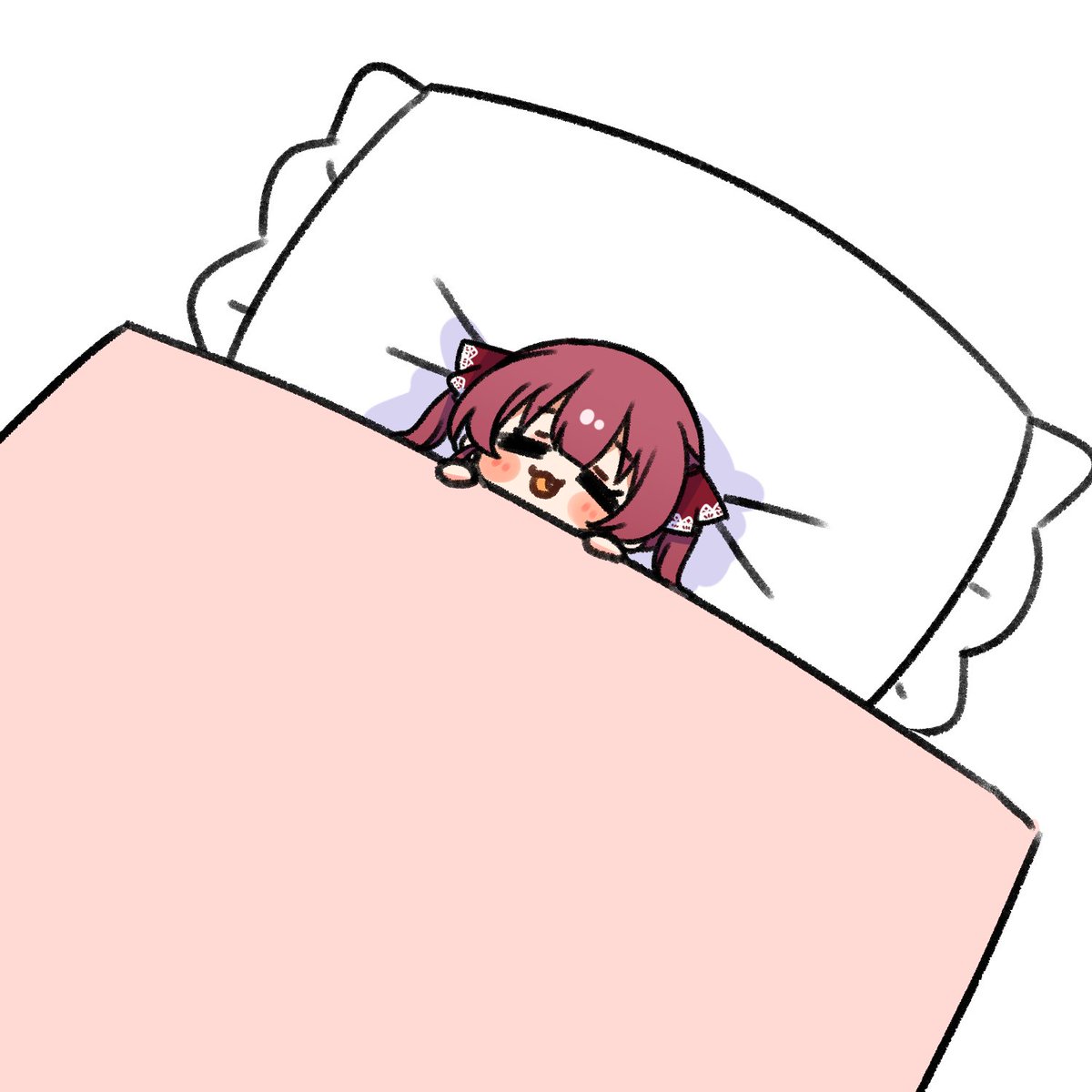 houshou marine 1girl solo twintails red hair pillow closed eyes chibi  illustration images