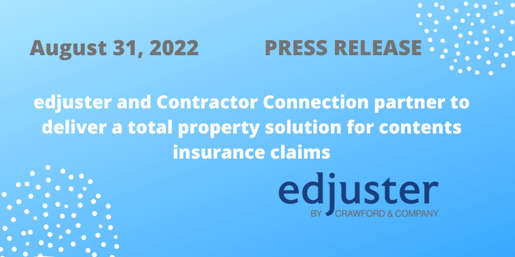 [Press Release] edjuster and <a href="/ContrConnection/">ContractorConnection</a> have announced a streamlined contents claims solution to deliver a total property solution for homeowners and insurers. Learn More: bit.ly/3pYC4Q2
#Insurance #InsuranceIndustry #ClaimsManagement