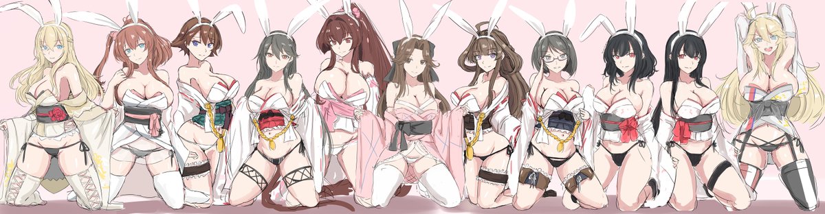 気が付けば11人も描いてました
横並びはそろそろ限界か

大型艦に挟まれ中心に鎮座するは我が艦隊最高練度の軽巡です 