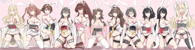 気が付けば11人も描いてました横並びはそろそろ限界か大型艦に挟まれ中心に鎮座するは我が艦隊最高練度の軽巡です 