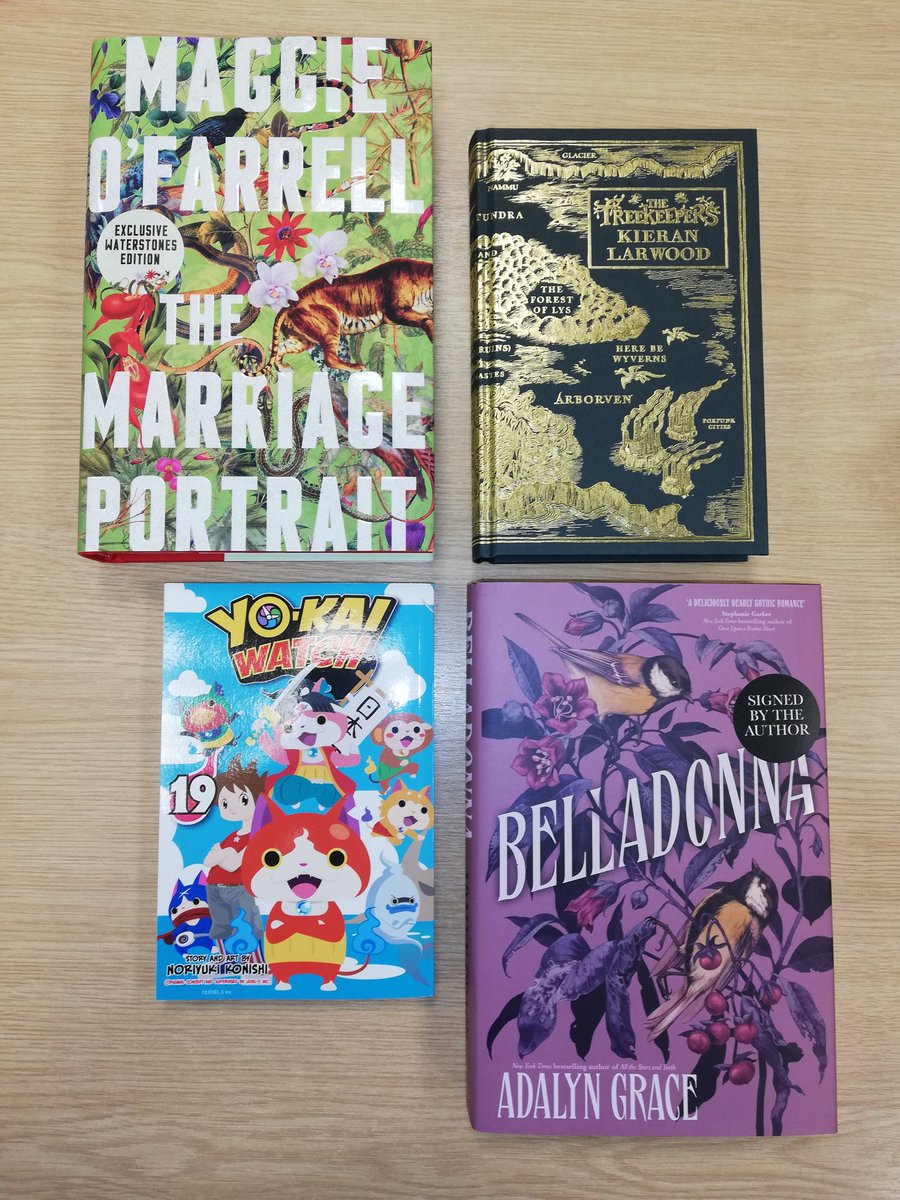 book_bint's tweet photo. Today's bookish buys 📚👀
#TheMarriagePortrait
#Belladonna
#TheTreekeepers 
#Yokaiwatch #booktwt #Waterstones https://t.co/N1aucj1xgr