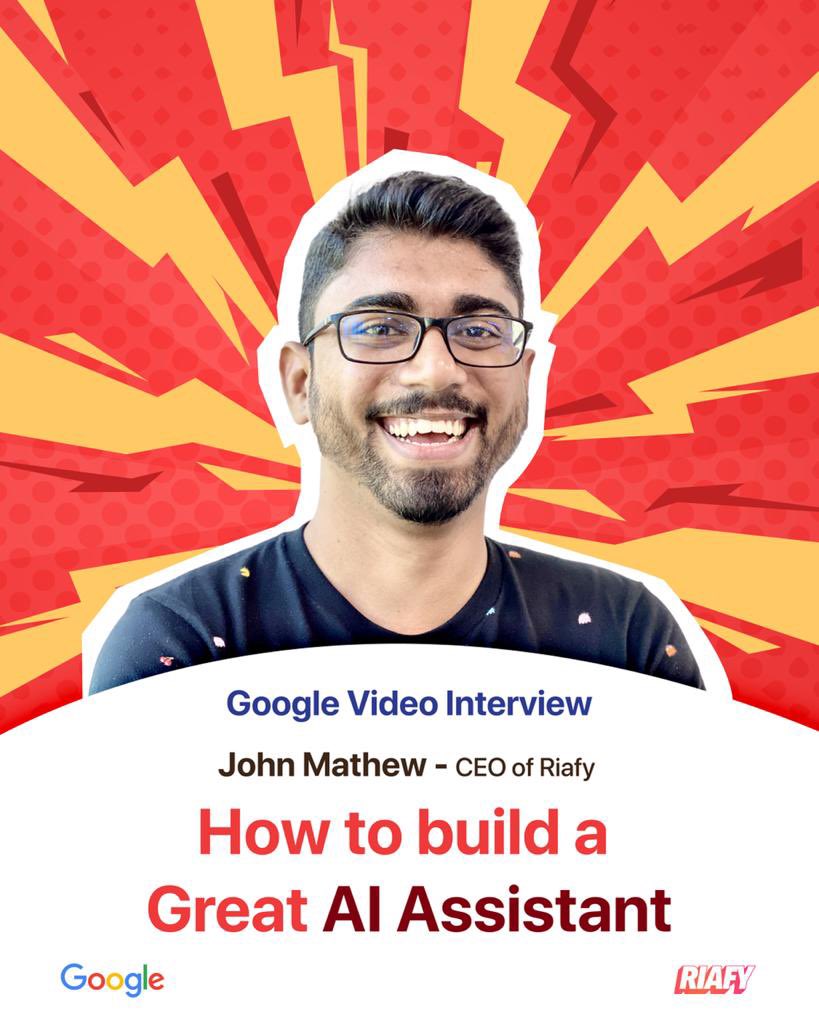 john_mathew's tweet photo. #RT @riafytech: We’re happy to share that Debi Cabrera, Developer Advocate at Google hosted an interview with John Mathew, CEO of Riafy Technologies, on How to Build a Great AI Assistant.

You can watch the interview here: https://t.co/YGgke5Edmu https://t.co/jDE2VRKlR0
