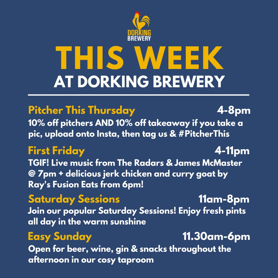 Dorking_Brewery's tweet photo. Wondering what to do this weekend? Wonder no more! 👇
#DorkingBrewery #TapAndGun #FirstFriday https://t.co/FnJshaQNeb