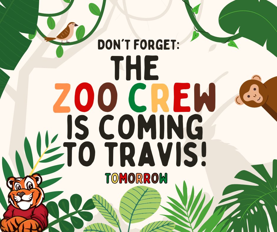 GC_TravisElem's tweet photo. The Zoo Crew will be here TOMORROW! You can go online and pre-pay for your child's spot by going to https://t.co/ByRVJBa8G4 and clicking on 'Pay for Event'. Make sure you select Travis Elementary! 

#gcGIANTS #TravisTigers @gccisd https://t.co/PbiILi7n5o