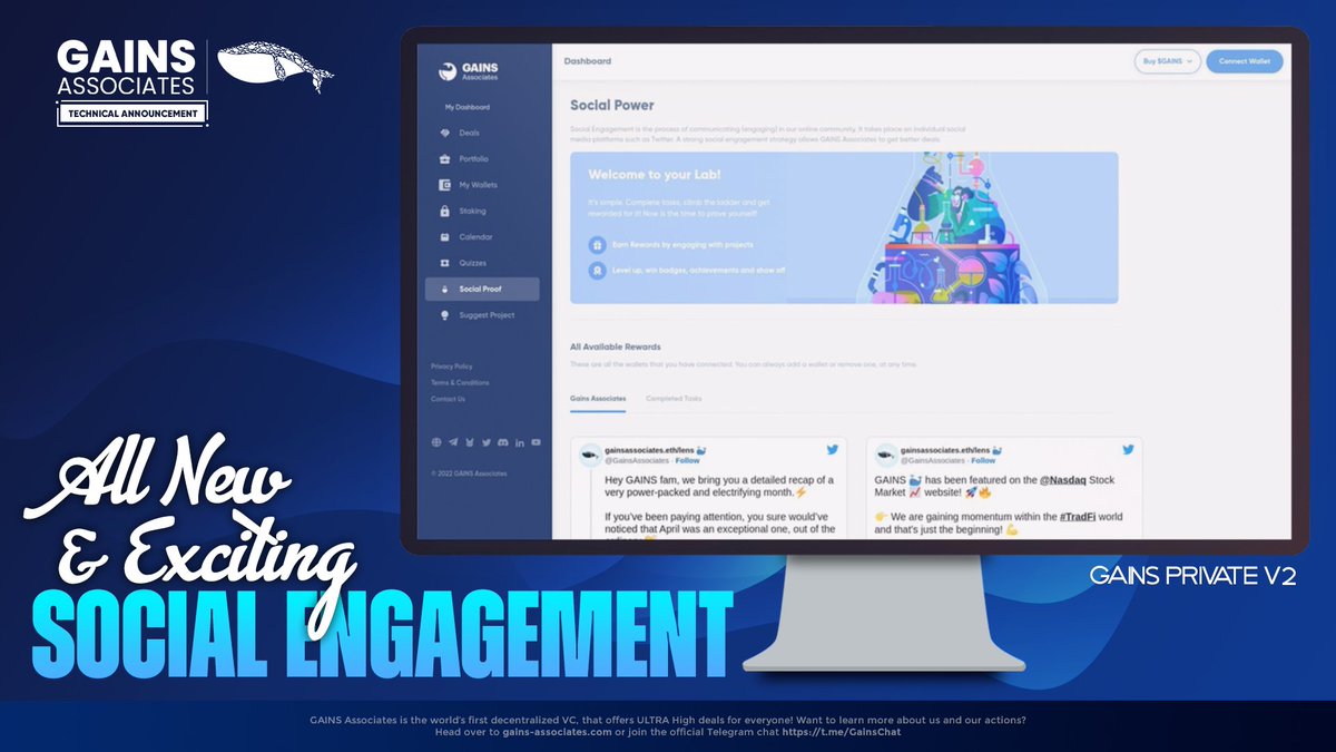 GainsAssociates's tweet photo. 🤯 Introducing the GAINS #Social #Engagement: a brand #new #feature allowing you to support your favorite #projects, while being #rewarded with #exclusive allocations!

🫡 GAINS continues to deliver despite the #bear #market. We are true buildooors! https://t.co/iDNSRjyhJL