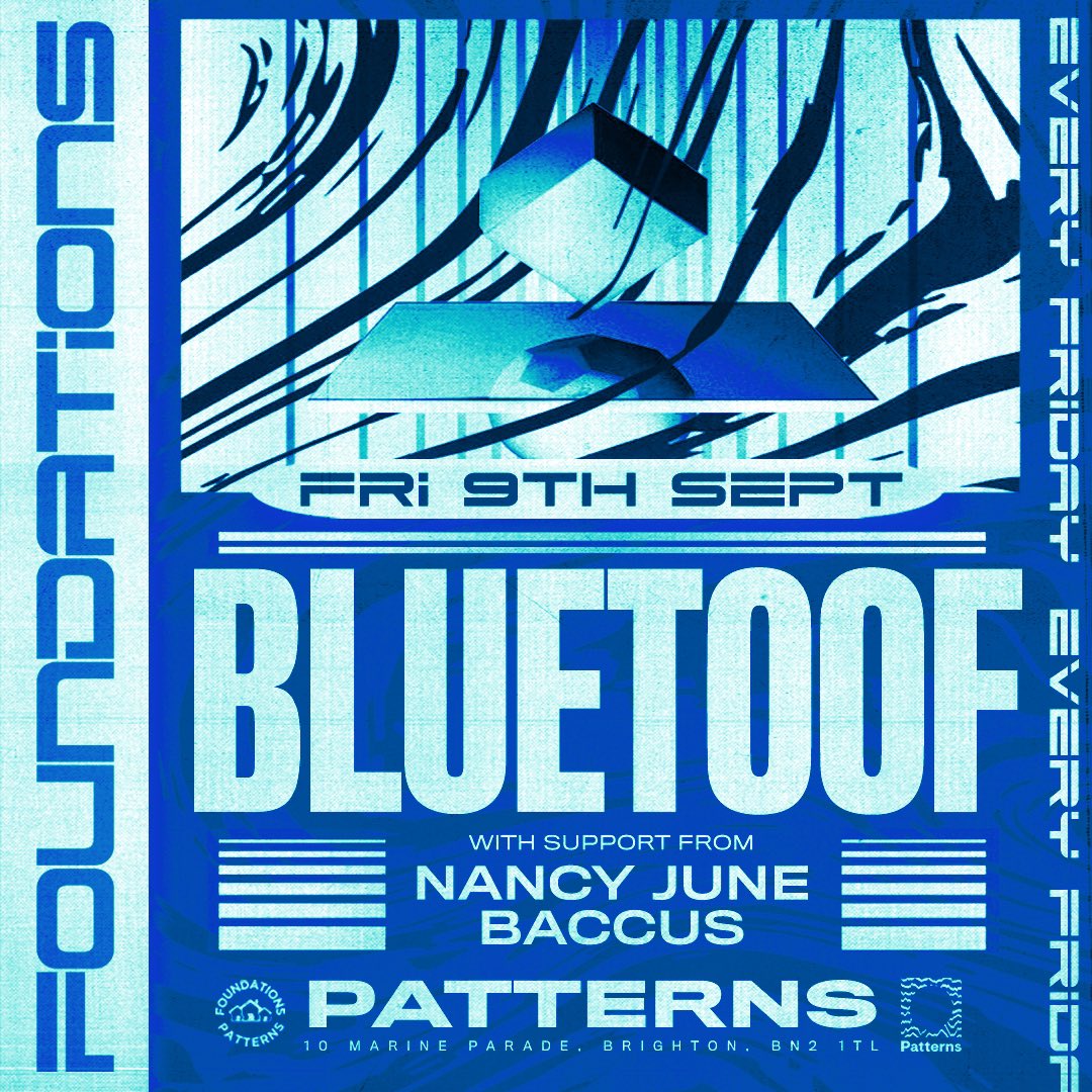 Rising icon Bluetoof hits the basement on Friday 9th September. Expect a sonic journey of 130 - 170 bpm through breakbeat, electro, UK techno & jungle, with an array of unreleased music. Tickets - link.dice.fm/VrtTOAWkWsb