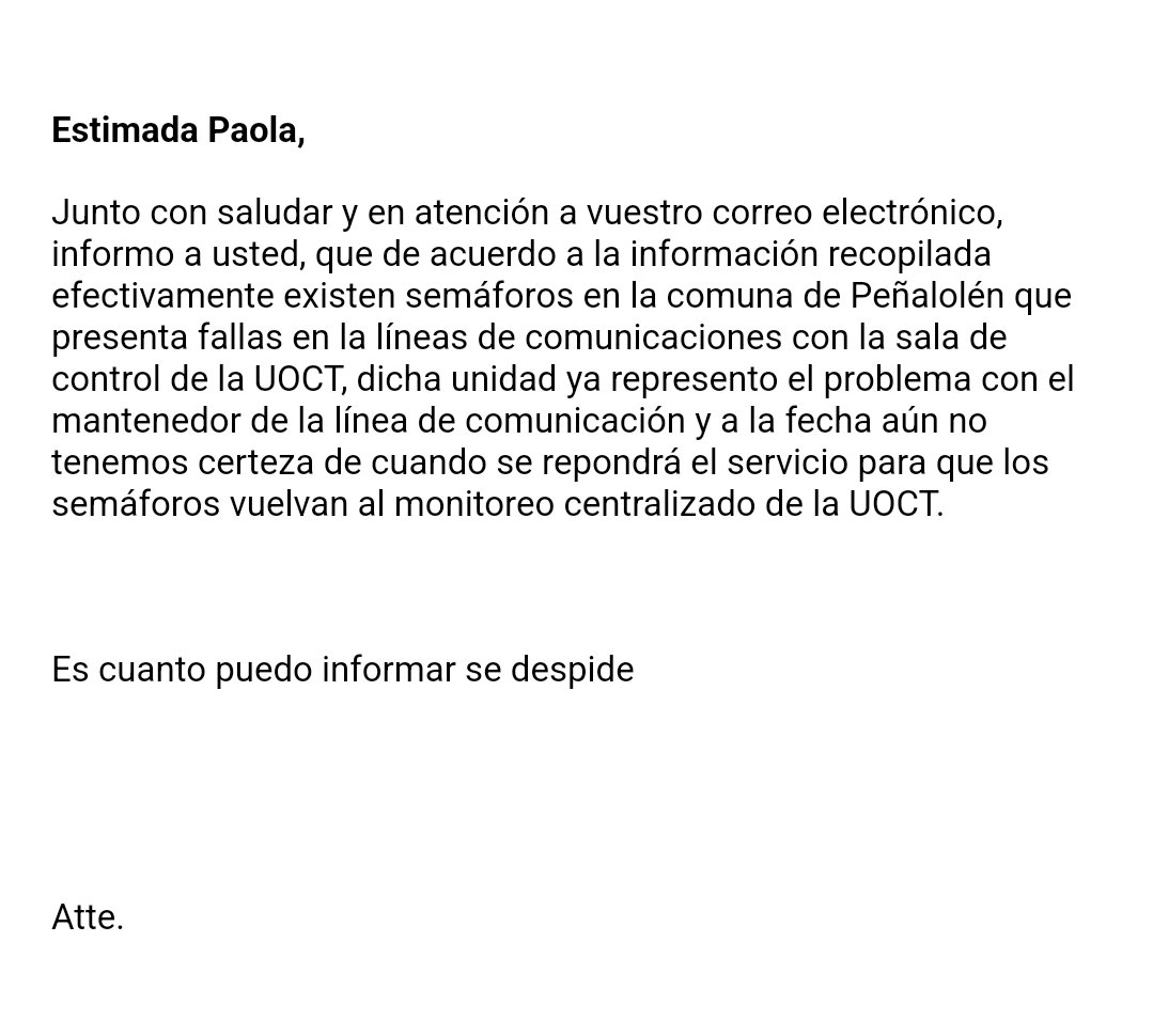 <a href="/uoct/">UOCT</a> <a href="/uoct_santiago/">UOCT Santiago</a> <a href="/rodolfocarter/">Rodolfo Carter 🇨🇱</a> Estimados señores. hemos vuelto a marzo con la alta congestión que viven miles de vecinos del sector Altomacul...es tiempo que arreglen la falla en la línea que perjudica a miles de vecinos que salen al nororiente por Las Perdices en Peñalolén
