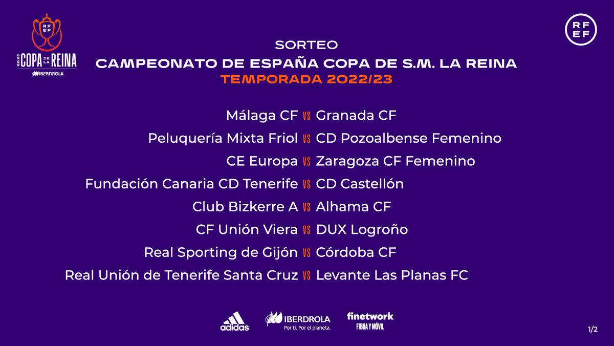 🏆 COPA DE LA REINA 🏆

⚽️ Estos son los partidos de la primera eliminatoria de la #CopaDeLaReina  

📆 13, 14 y 15 de septiembre