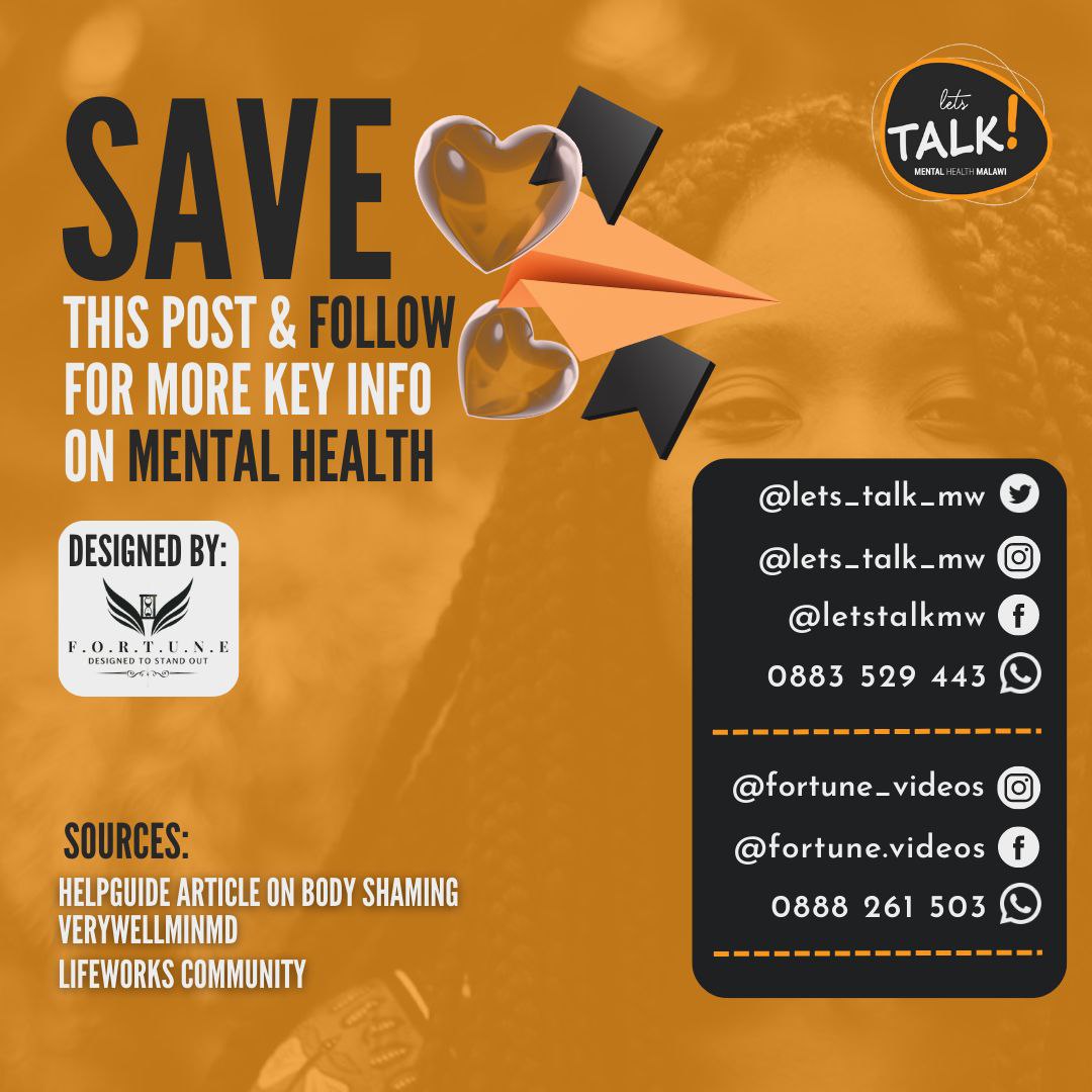 lets_talk_mw's tweet photo. Save and share the posts on what to know about this prevalent topic.

Look out for our next posts on Types of body shaming - with examples.

Remember, we are all uniquely different, and our differences are to be celebrated as beautiful creations :) 

Design by @fortune_brands https://t.co/V7KGP60VyY