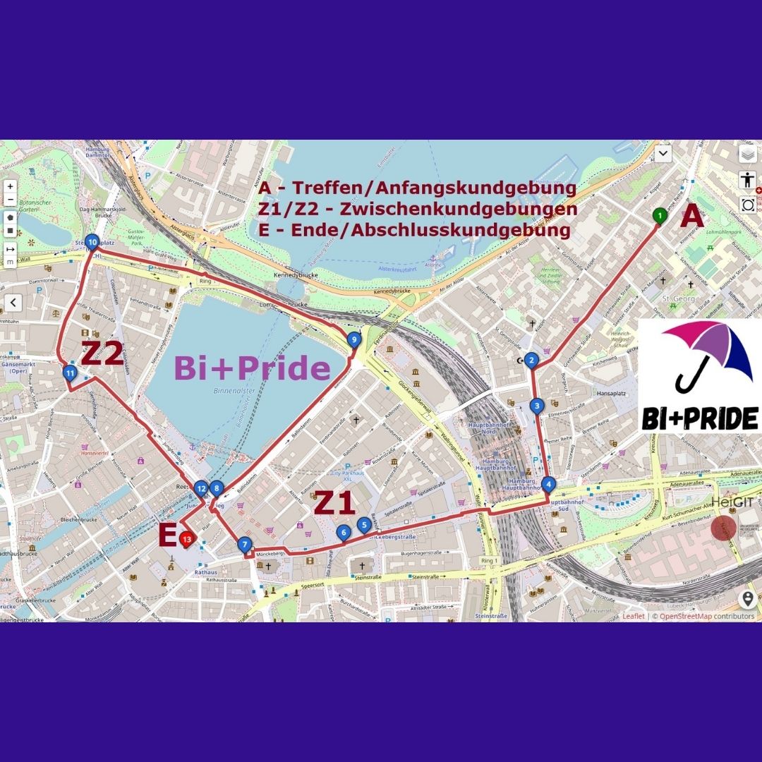 BiPlusPride's tweet photo. Bi+Pride 2022 Demonstration
24.9.22 Aufstellung um 12 Uhr Lange Reihe 101, Hamburg mit 2 Gebärden-Dolmetschenden

Route als großes PDF auf https://t.co/IVAnJyGnfR

#bipluspride #bisexuell #bisexual #bipride #demo #hamburg #hamburgpride #bi #pansexuell #pan #pansexual #polysexuell https://t.co/tjBLhx8x8V