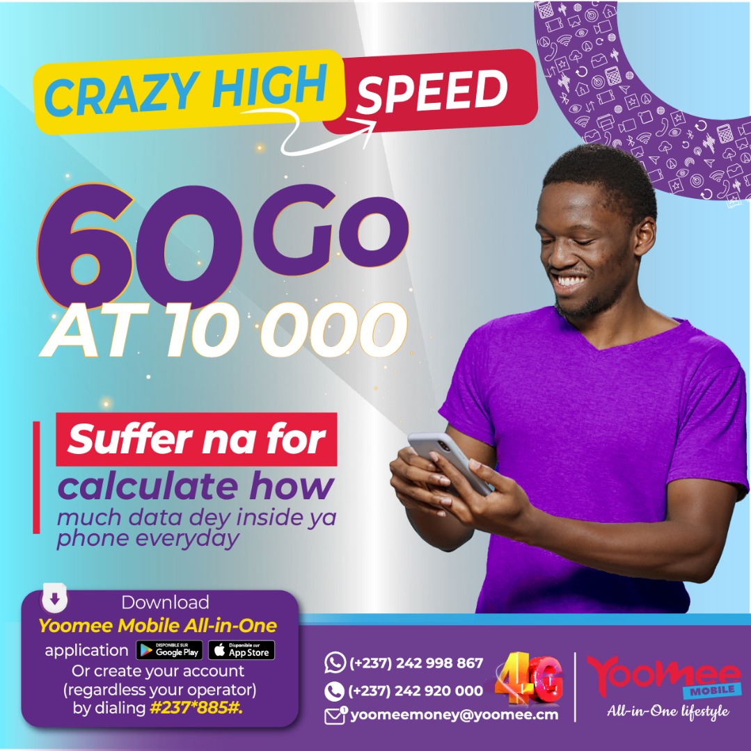 Yoomee_mobile's tweet photo. You nova tire for di so so check ya internet balance make ya heart di cut say data don finish?
Comot for ndem with the YooMee CrazyHighSpeed. Get 60Go/ 30days plus plenty bonus for only for 10.000frs
You fit browse with no stress sotey next month.
#YooMeeMobile #CrazyHighSpeed https://t.co/oka6yaVCTT