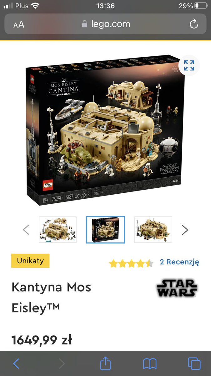 PerserQer's tweet photo. @Zebolek Moim wymarzonym zestawem od ciebie zebolku byłby Lego star wars Katyna Mos Eisley mimo ze pisze 1640zł to da się go dorwać na Allegro za Ok. 1400zł Mam nadzieje ze spełnisz moje marzenie i pozdrawiam cieplutko https://t.co/3eQ2RxuDUn