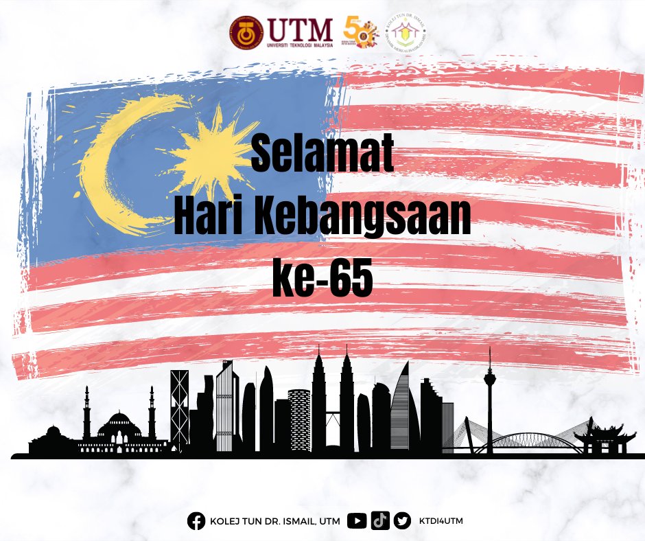 ktdi4utm's tweet photo. Merdeka!
Merdeka!
Merdeka!

Happy Independence Day to each and every students and their families. May we all remember our leaders' sacrifices and continue being together

JAWATANKUASA KOLEJ MAHASISWA
KOLEJ TUN DR. ISMAIL
SESI 2021/2022 https://t.co/v8pWlWlF4m