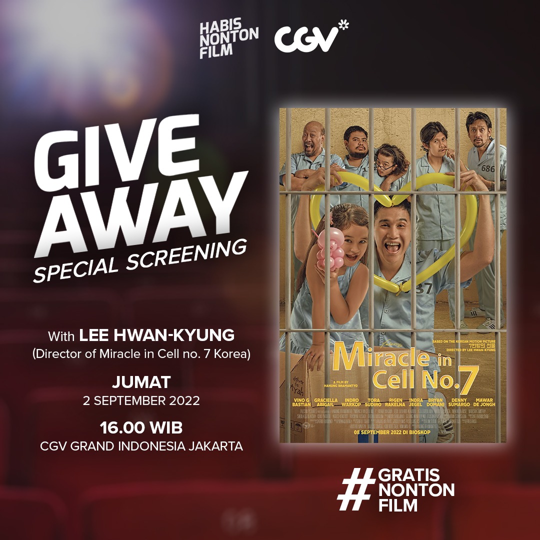HabisNontonFilm's tweet photo. #GratisNontonFilm kembali lagi!

Minton mau bagiin 20 undangan Miracle in Cell No. 7 (buat 10 pemenang) tanggal 2 Sep 2022.

Syaratnya:
✅ Follow @HabisNontonFilm &amp; @CGV_ID
✅ Like &amp; RT
✅ Jawab: Tanggal berapa Miracle in Cell No. 7 tayang di bioskop? + #GratisNontonFilm

Sikat! https://t.co/CHg5ZWHqJH