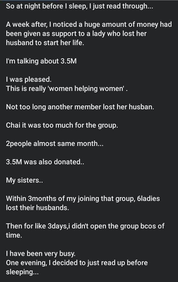 NnukwuMama's tweet photo. There's a post going round on Facebook alleging the existence of a WhatsApp group filled with women who kill their husbands for a 3.5m cash out.
Written by Gudikat Ejiro, this calls for police investigations and public enquiry.
@Brightgoldenboy @Princemoye1 @BenHundeyin https://t.co/Zflj3gclGM