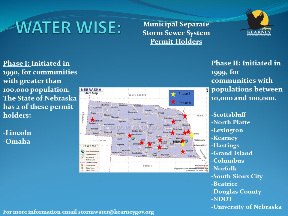 Daniel Lillis (@kearneyswmp) on Twitter photo Stormwater Management Programs are required for many Cities across Nebraska. They operate NER310000 Permits <a href="/NEColumbus/">Columbus, Nebraska</a> <a href="/NorfolkNE/">City of Norfolk, NE</a> <a href="/CityofFremontNE/">City of Fremont, NE</a> <a href="/CityofKearney/">City of Kearney, NE</a> <a href="/BeatriceNE/">City of Beatrice</a> <a href="/CityScottsbluff/">City of Scottsbluff, NE</a> <a href="/CityofGI/">City of Grand Island</a> @CityHastings <a href="/SSCStormwater/">south sioux city stormwater</a> <a href="/NeFSMA/">NeFSMA</a> <a href="/OmahaStormwater/">Omaha Stormwater</a> <a href="/WEForg/">Water Environment Federation</a> <a href="/NTVNewsColleen/">Colleen Williams</a> Stormwater Management Programs are required for many Cities across Nebraska. They operate NER310000 Permits <a href="/NEColumbus/">Columbus, Nebraska</a> <a href="/NorfolkNE/">City of Norfolk, NE</a> <a href="/CityofFremontNE/">City of Fremont, NE</a> <a href="/CityofKearney/">City of Kearney, NE</a> <a href="/BeatriceNE/">City of Beatrice</a> <a href="/CityScottsbluff/">City of Scottsbluff, NE</a> <a href="/CityofGI/">City of Grand Island</a> @CityHastings <a href="/SSCStormwater/">south sioux city stormwater</a> <a href="/NeFSMA/">NeFSMA</a> <a href="/OmahaStormwater/">Omaha Stormwater</a> <a href="/WEForg/">Water Environment Federation</a> <a href="/NTVNewsColleen/">Colleen Williams</a>