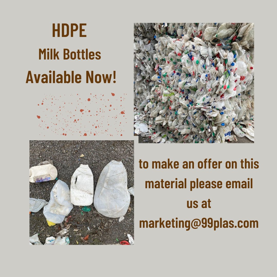 99Plas's tweet photo. HDPE Milk Bottles Available now! To make an offer please email us at marketing@99plas.com 
#HDPE #Plastics #hdpe #Milkbottles #recycling https://t.co/BGGJ2E4L6N