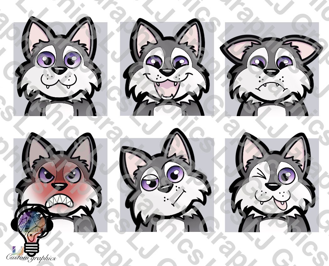 LJCustomGraphic's tweet photo. Wolf Emotes. Standard 6 emotions. Neutral, Happy, Sad, Angry, Confused &amp; Silly https://t.co/YXYHwTRz9U