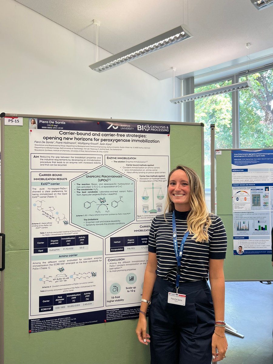 <a href="/pieradesantis93/">Piera De Santis</a> will be presenting today in Biocat2022 about her findings regarding peroxygenase immobilisation 🌿

Come visit her at poster P5-15!

#phdlife #phdchat #Science  #germany