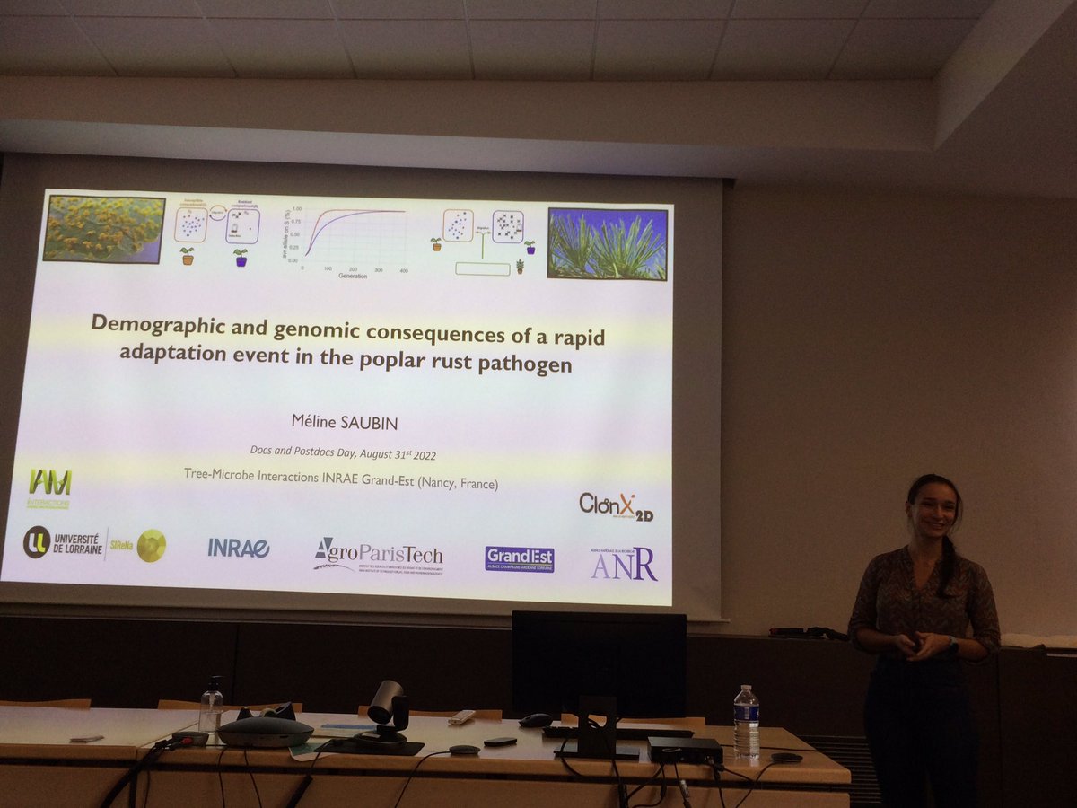 UMR_IAM's tweet photo. #DocPostdocDay: Méline Saubin on “#Demographic and #genomic consequences of a rapid #adaptation event in the #poplar #rust pathogen” https://t.co/oth0xFhB7B