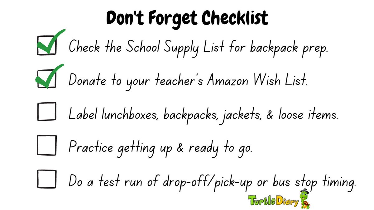 turtlediarycom's tweet image. Don't Forget List for Parents!  And remind them to say "Thank you!" &amp;amp; smile at everyone.

🎮Play &amp;amp; Learn at 🐢TurtleDiary.com

#turtlediary #freekidsgames #Games4Ed #edapps #teachers #parents #teaching #gamification #edchat #homeschool #homeeducation #backtoschool