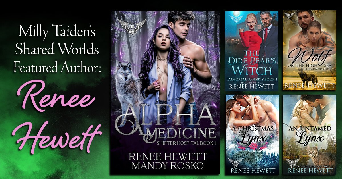 MTWorldsPress's tweet photo. Today's featured author is Renee Hewett! Her latest PDA book, Alpha Medicine, released in July!

Alpha Medicine (Shifter Hospital Book 1) with Mandy Rosko
The Dire Bear's Witch (Immortal Affinity Book 1)

Idlewyld Mates:
A Christmas Lynx
An Untamed Lynx
Wolf on the High Sea https://t.co/2T5uxJg7gi