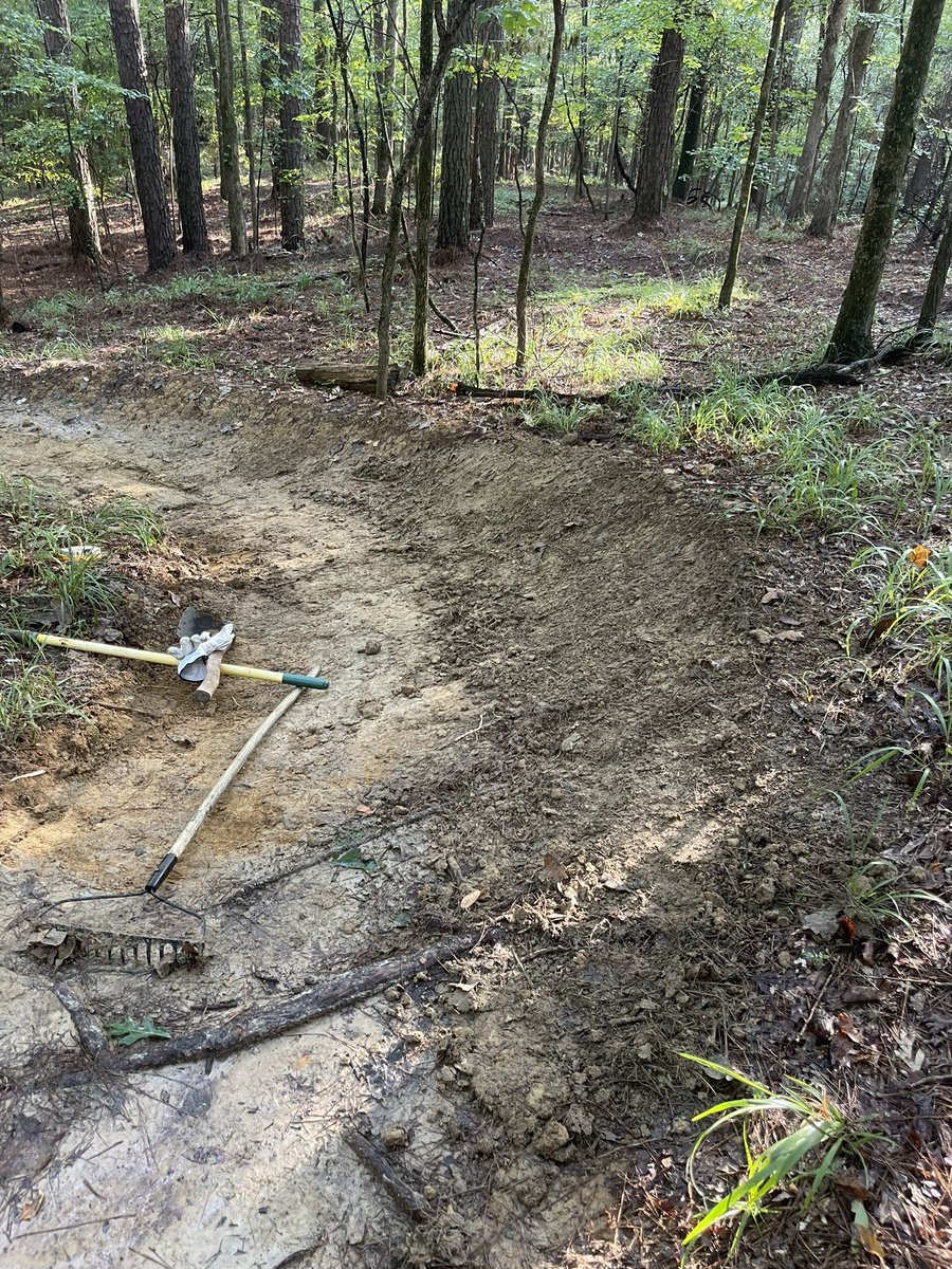 WlbbJ's tweet photo. Trails were too wet for a proper ride, but just right to repair a washed out berm. #mtb #trailwork #cycling #imba #tcmba #ridgeland_trails #berm https://t.co/fWWgwYuMyX