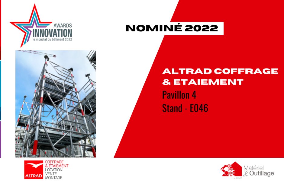 Batimat's tweet photo. Découvrez les 4 nouveaux candidats des Awards de l'Innovation - catégorie "Matériel de Chantier &amp; Outillage" 🏗  @AltradCoffrage

Obtenez votre visiteur badge offert 😀 #Batimat2022 
👉  https://t.co/kI7lkivFWv https://t.co/21xDuFUCBz