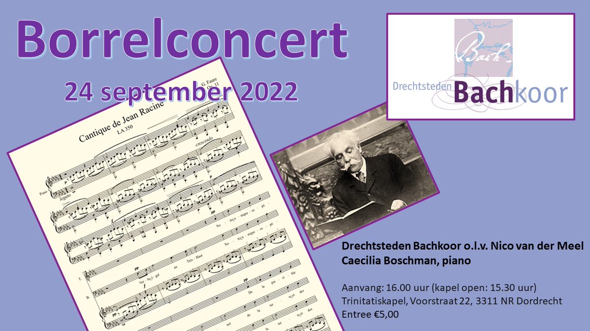 Bachkoor's tweet photo. Het Drechtsteden Bachkoor geeft een borrelconcert buiten het gebruikelijke repertoire: romantische koorliederen van Schubert, Brahms, Fauré en Haydn.

Voor meer informatie: https://t.co/gFH98D2xE6 https://t.co/lynRmgwBk9