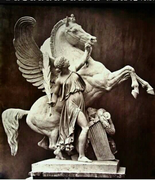 RaineMaker888's tweet photo. Pheme leading Pegasus.  Pheme was the daughter of ELPIS, who was described as a spirit &amp; personification of hope. Pheme is also considered the daughter of GAIA, who was known as Mother Earth. 

She was described as "she who initiates &amp; furthers communication" &amp; peered into the https://t.co/oyuxHQCZiJ