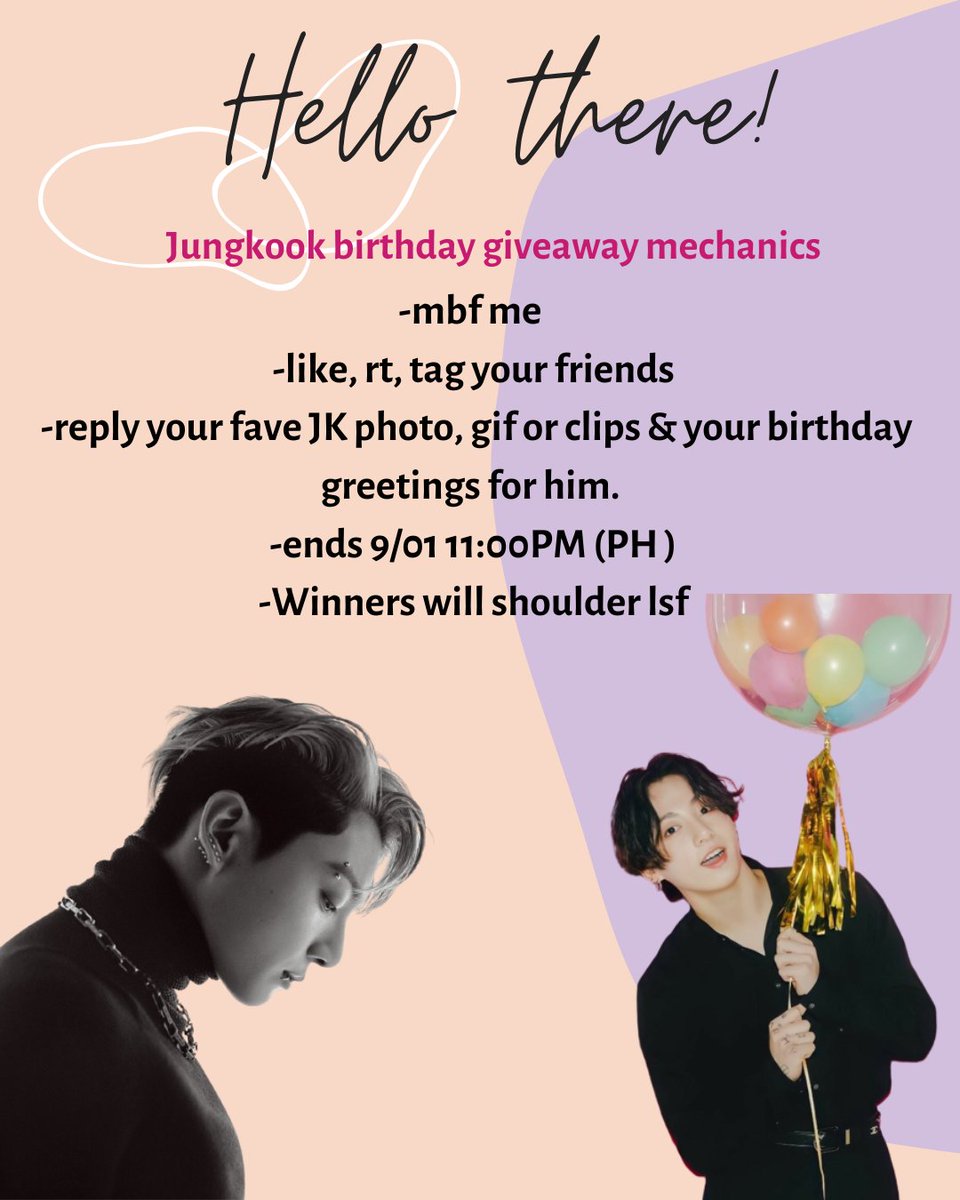 iamycie's tweet photo. ☆♡ JUNGKOOK b-day giveaway  ♡☆

Annyeong, Armys! 💜
...because it’s kookie day! 🐰

✨️ 1 winner of JK PTD prepo,
2 bts x snickers, mini care package
✨️ 1 winner of mini care package 
✨️ 2 winners of 50 pesos gcash 

Check photo for mechanics! 🐰
 
#yciegiveaway https://t.co/oE8uZGzyyF