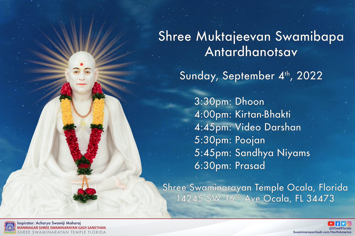 SGadiFlorida's tweet photo. #Jeevanpran #Swamibapa #Antardhanotsav https://t.co/rStsQNUbQN