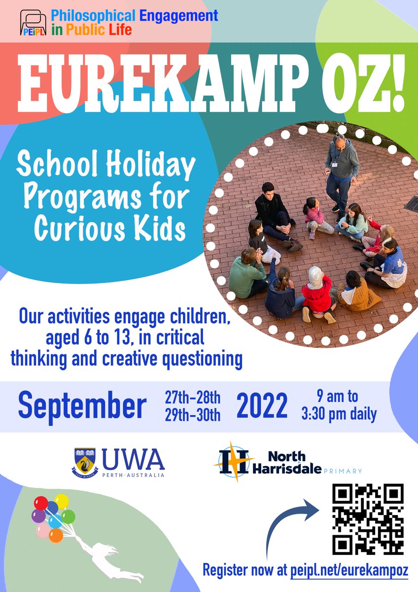 PEiPL2's tweet photo. Just under a month left until Eurekamp Oz! Hits a campus or primary school near you! more info at https://t.co/nJ4Qw4gghI or sign up now at https://t.co/cuDt9RCcSI for an early bird discount!
#whattodoinperth #holidaycamp #kids #uwa #philosophy #perthisok #kidsinperth https://t.co/FGSiEdtJOJ