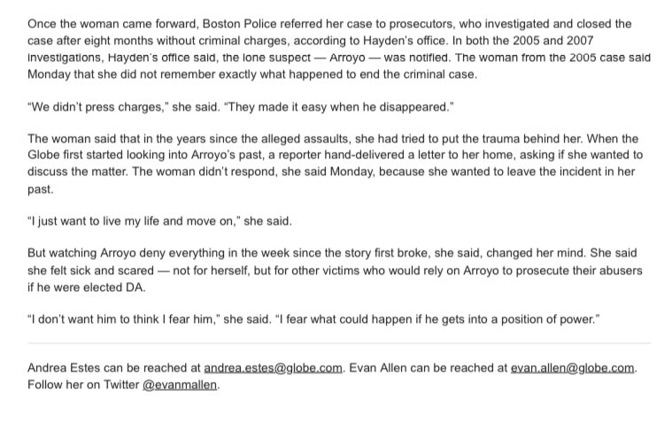 BostonFRU's tweet photo. โThe woman said she stands by everything she alleged to police about @RicardoNArroyo in 2005:the coerced sex, the mental manipulation, threats she said he sent her.โ
โI donโt want him to think I fear him,โ she said. โI fear what could happen if he gets into a position of power.โ https://t.co/H8sc4gh9oV