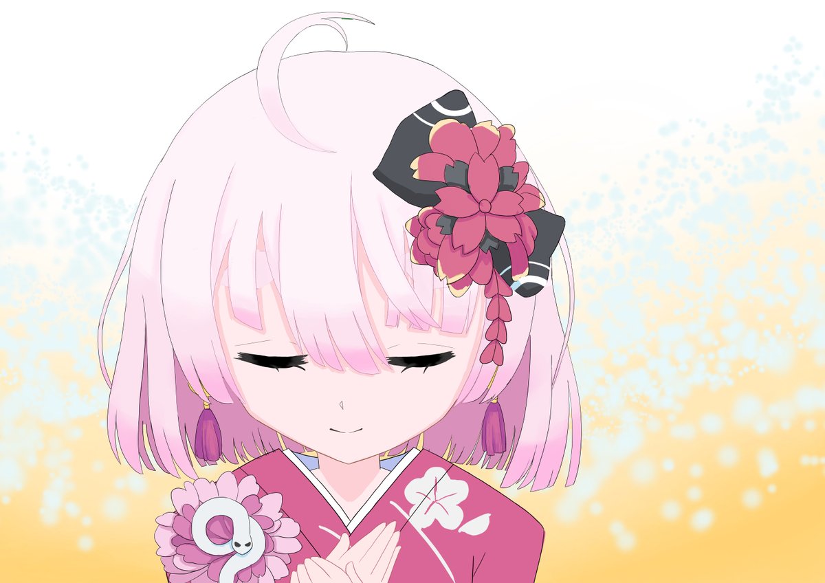 1girl solo closed eyes ahoge pink hair japanese clothes kimono  illustration images