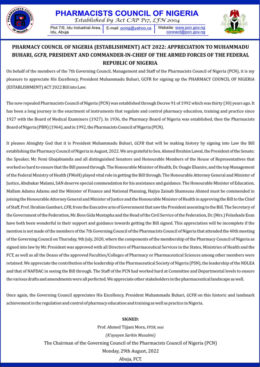 Pharmacy Council of Nigeria (@pcn_registry) on Twitter photo 