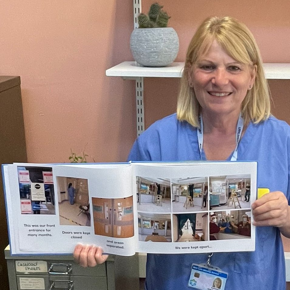 ESHT_IMC_REHAB's tweet photo. Janet Shoesmith PTA at Bexhill Irvine Unit has created an amazing book of photos showcasing the resilience and spirit of our teams during the pandemic #resilientteams #rehabmatters #ESHTNHS #ESHT_OOH https://t.co/G6Y60cCk4W