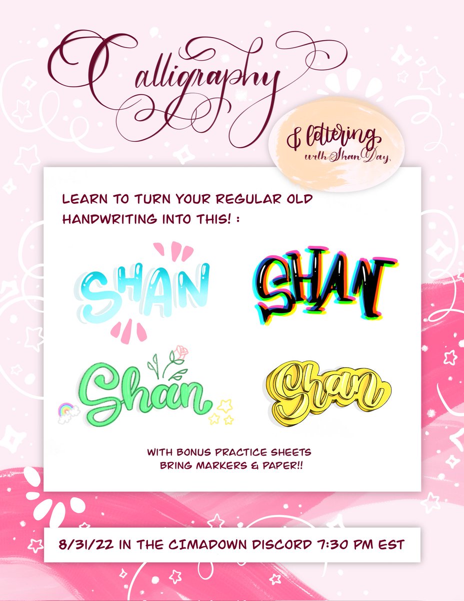 TheRaptorRoost's tweet image. Tonight in the @CIMAdownNFT discord at 730pm EST.
Join @ShanDayArt for some beautiful writing techniques.
discord.com/events/9333644…