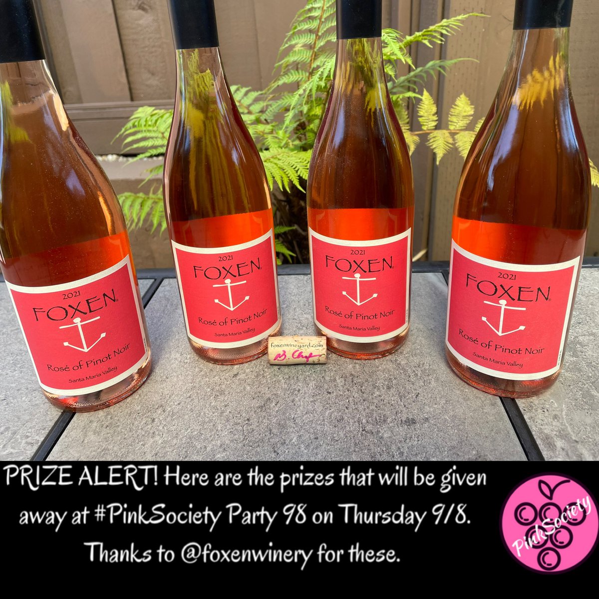 Prizes, prizes, prizes! Coming up on Thursday 9/8 at 6pm PT is #PinkSociety Party 98 with the iconic @foxenwinery from @VisitSMV. Here are the prizes, graciously donated by our guests. Don’t miss it! @boozychef @jflorez @LisaRivera2207 @CharlesMcCool @ibstatguy @G12Rocco