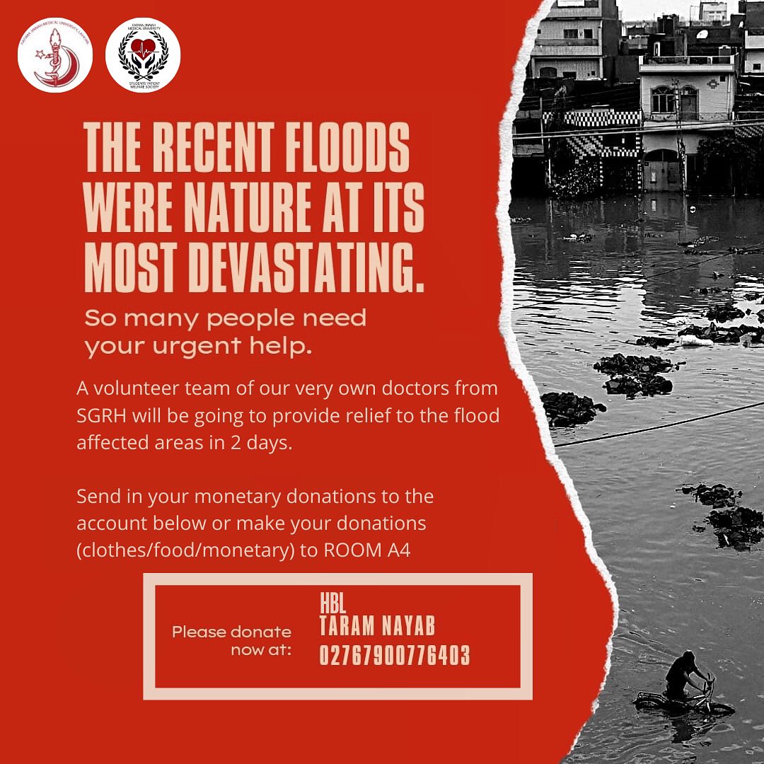 SPWS_FJMU's tweet photo. A team of volunteers will be leaving to provide relief in the flood affected areas. Play your part and help by donating. Your smallest contributions can make the biggest difference. #FloodsInPakistan https://t.co/ymdjDUGCV5