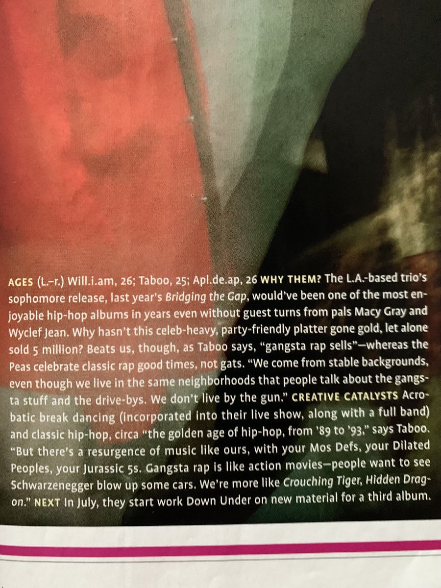 Pg 85: It Soul Food - Black Eyed Peas (Will.i.am, 26; Taboo, 25; Apl.de.ap, 26) of Bridging the Gap
