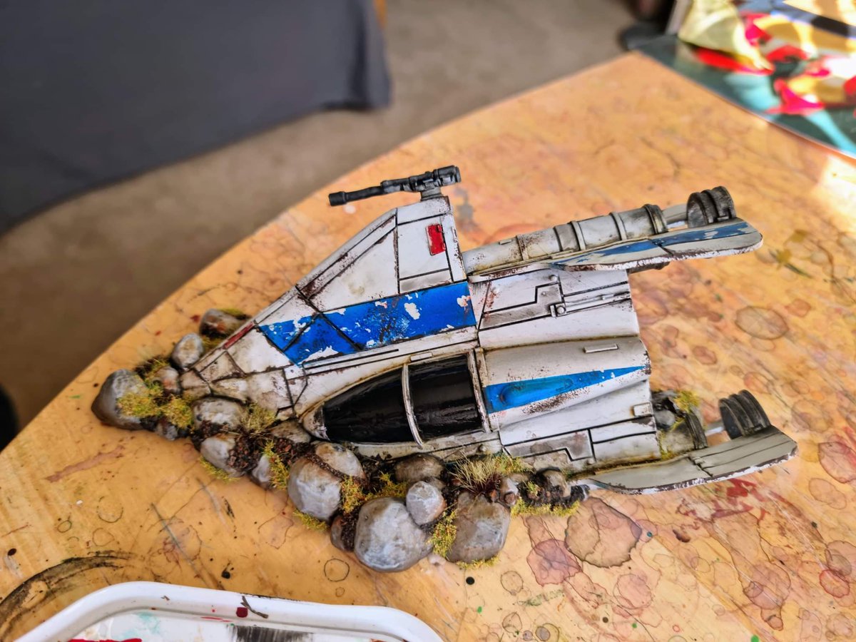 leemoaks's tweet photo. @MxHollyClara We are just doing some crashed ships for a Legion table. Tie fighter is next....they add a load of character to the table and turn a normal board in to a themed board. https://t.co/CCxS8IjK1U