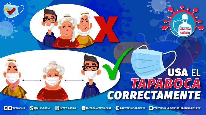 VTVcanal8's tweet photo. #PREVENCIÓN😷| Cuidarte es muy fácil, solo debes cumplir las medidas de bioseguridad: usa tapabocas, lava tus manos, mantén el distanciamiento y desinféctate al llegar a casa.

#NuevaEraBinacional https://t.co/jboLJjhDDw
