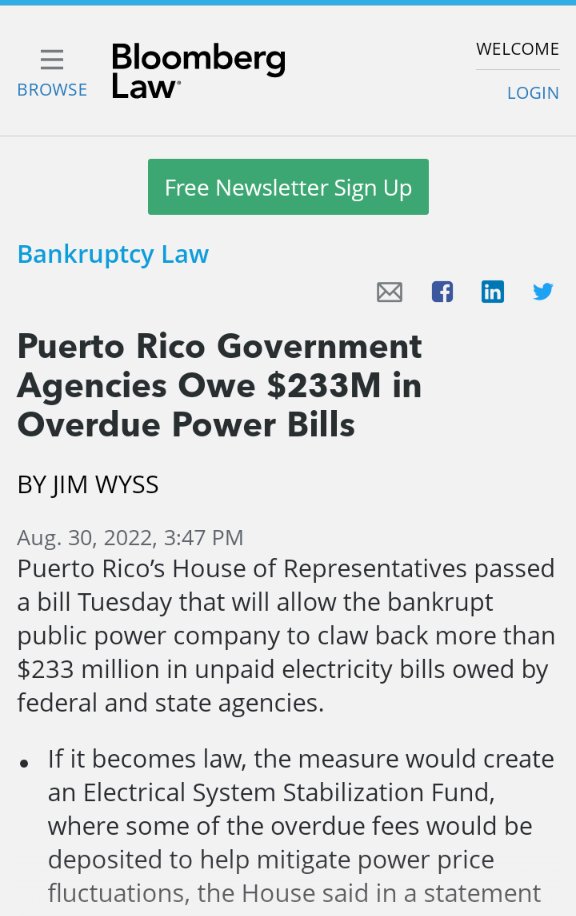 cate_long's tweet photo. Puerto Rico government sitting on $8 billion in cash but has +$200 million in overdue payables to the bankrupt electric utility. This practice was partial cause of bankruptcy and still uncorrected 6 years after Congress passed Promesa. https://t.co/VE42nO7P35 #muniland https://t.co/EJWkDT5O6m