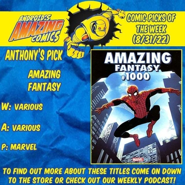 androidscomics's tweet photo. A new week means a new batch of comics!
Anthony's Pick;
AMAZING FANTASY #1000
W: Various
A: Various
P: @Marvel
#picksoftheweek #newproduct #newinstock #forsale #comicbooks #comics #NCBD #marvel #marvelcomics #amazingspiderman #spiderman #amazingfantasy #spidermanbeyond https://t.co/8UYCtR1LCf